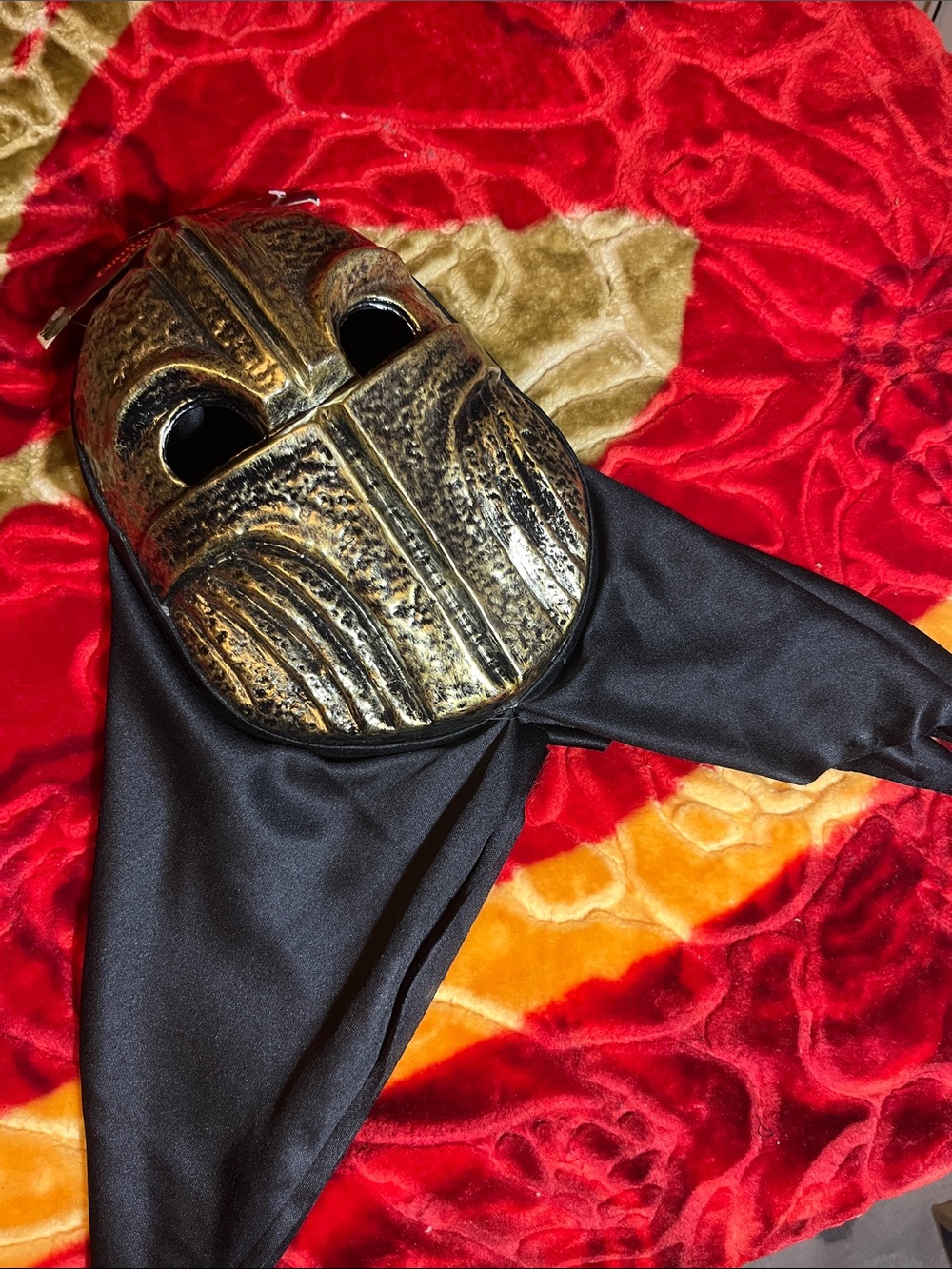 Bronze-Look Full Face Mask with Black Hood — Men’s Costume Accessory